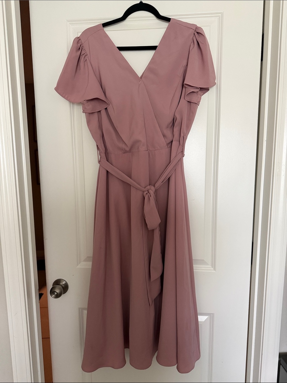 City Chic Dusty Rose Wrap Midi Dress with Tie Waist